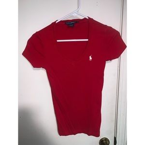 Red polo shirt